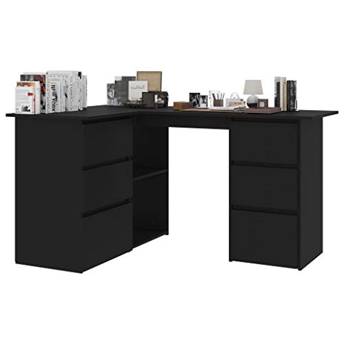 vidaXL Computer Desk, Corner Desk, Simple Style Desk,Workstation Office Desk Writing,Computer Desk with Storage Locker, Space-Saving, Easy to Assemble, 57.1"x39.4"x29.9" Chipboard