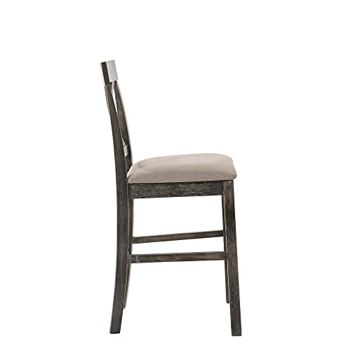 Benjara Gray Wooden Counter Height Chairs with X-Shaped Backrest, Set of 2