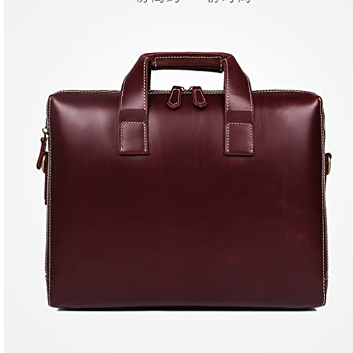 YZBMH Leather Briefcase Shoulder Bag Laptop BusinessHigh capacity manLeather Briefcase (Color : A, Size : 39.5x32cm)