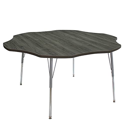 FDP Flower La Madera Flower Activity Table (60 inch), Standard Legs with Swivel Glides, Adjustable Height 19-30 inches; Modern Professional Woodgrain Laminate Tabletop - Gray Wood/Silver