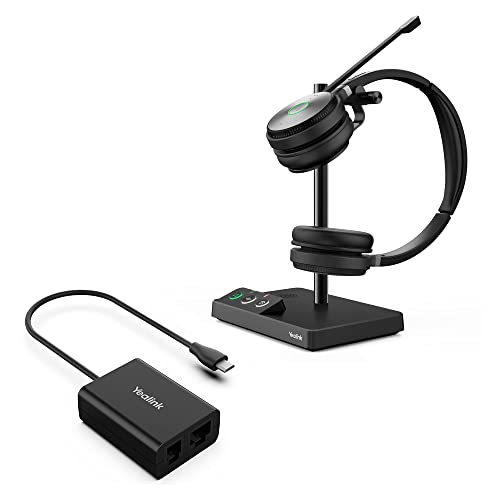 Yealink WH62 Wireless Headset with EHS60 Adapter - DECT Headset with Microphone - Teams Zoom Certified - Noise Canceling Mic - Compatible for Cisco Avaya Poly Grandstream Desk Phone IP VoIP SIP Phones