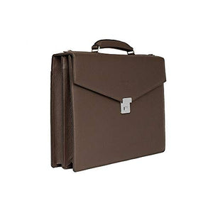 Giorgio Armani Collezioni Men's Matte Grained Leather Briefcase Bag with Shoulder Strap Brown