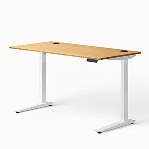 Fully Jarvis Standing Desk 60" x 30" Bamboo Top - Electric Adjustable Desk Height from 30" to 49.3" with Memory Preset Controller (Rectangle, White Frame)