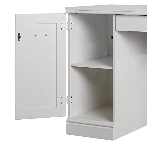 Home Office Desk White Workstation Furniture Cabinet Shelves Storage Organize Drawer Laptop Computer Table PC Study Writing Reading Double Pedestal Design