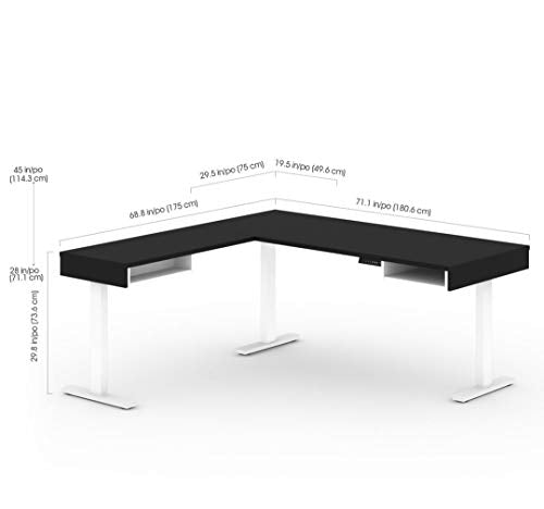 Bestar Viva L-Shaped Standing Desk with Credenza and Shelving Unit, 72W, Black