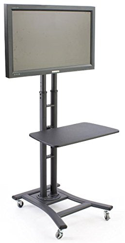 Mobile TV Stand for a 32 to 70 inch Flat Panel Monitor, 28-inch Shelf, Height-Adjustable and Tilting Bracket - Black