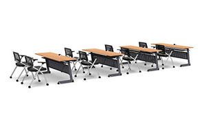 Team Tables 8 Person Folding Training Meeting Seminar Classroom Tables with Modesty Panel, Shelf, Power+USB Outlet - Model 5543 (12pc Beech)