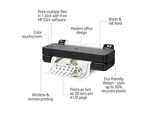 Hewlett Packard DesignJet T250 Large Format Compact Wireless Plotter Printer - 24", with Mobile Printing (5HB06A) + Surge Protector + Cable Ties + Ethernet Cable + Cleaning Kit