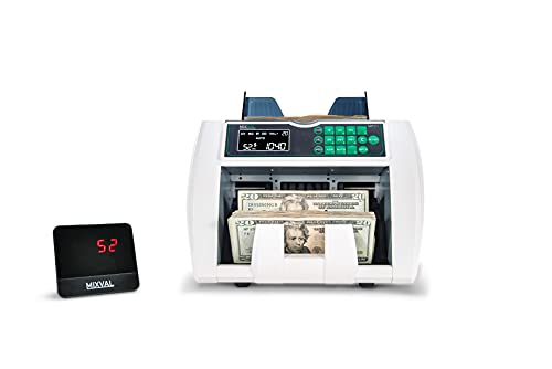 MIXVAL MPC1 Money Counter Machine | Professional Grade w/Counterfeit Bill Detector | Single Denomination, Currency & Bill Counting | Fast & Accurate Cash Counter | Customer Screen Included