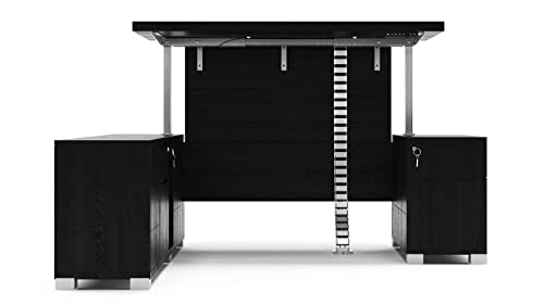 Zuri Furniture Ford Executive Modern Adjustable Height Desk with Left Return and Filing Cabinets - Black Oak