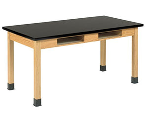 Diversified Woodcrafts Oak Table with Book Compartments, Epoxy Resin Top, 60" W x 30" D x 30" H