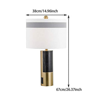 European Modern Art Bedside Lamp, Fabric Lampshade, Creative Hardware Base Bedroom Lamp for Living Room Study Office Home Decoration Club, E27, Push Button Switch