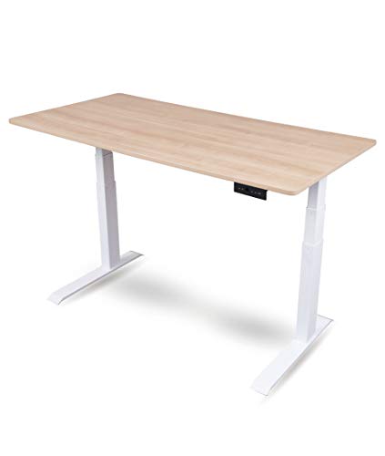 Stand Up Desk Store Dual Motor Electric Adjustable Height Standing Desk with EZ Assemble Steel Frame (White Frame/Natural Walnut Top, 60" Wide)