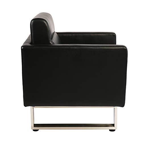LuckyerMore Set of 2 Barrel Chair Office Sofa Chair Leather Armchair Single Sofa Heavy Duty and Soft Sponge for Meeting Room Guest Reception,Black