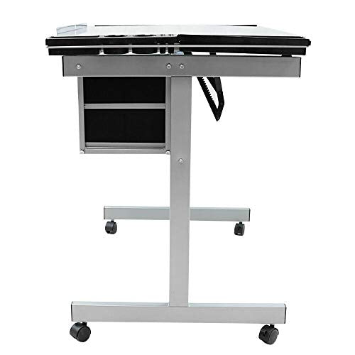BJYX Adjustable Drafting Table Drawing Table Craft Art Desk Glass Desktop w/2 Drawers