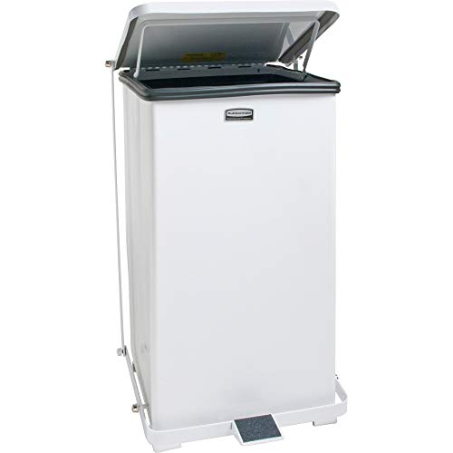 Rubbermaid Commercial Defenders Step-On Trash Can with Plastic Liner, 12 Gallon, White, FGST12EPLWH
