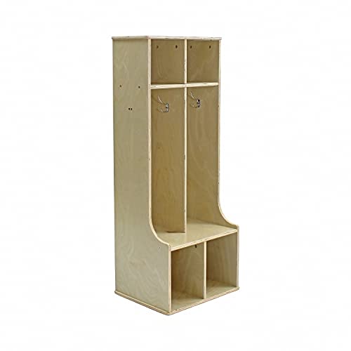 FDP Birch 2-Section Coat Locker with Bench, Storage Cubbies and Coat Hooks; Durable, Sturdy Furniture for Home, Daycare, Preschool, Classroom; Store Backpacks, Jackets, Shoes - Natural, 13138-NT