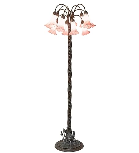 Meyda Lighting Pink Tiffany Pond Lily Floor Lamp, 61" High, 12 Light