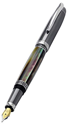 Xezo Maestro Medium Fountain Pen Made From Iridescent Tahitian Black Mother of Pearl (Maestro Black MOP Tungsten FPL-1). No Two Alike