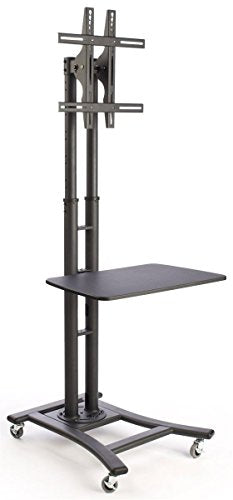 Mobile TV Stand for a 32 to 70 inch Flat Panel Monitor, 28-inch Shelf, Height-Adjustable and Tilting Bracket - Black