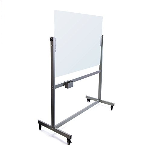 U Brands Magnetic Glass Dry Erase Board, for Use with High Energy Magnets, Double-Sided Rolling Easel, 47" x 35", White Frosted Surface, Frameless