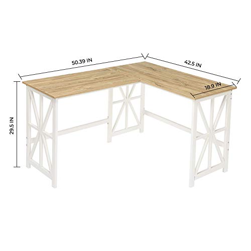 GreenForest L Shaped Desk and Computer Desk Bundle, Industrial Gaming Writing Desk Home Office Furniture Set, Oak