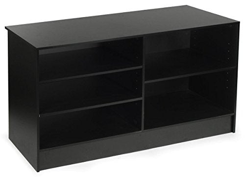 Cash Register Stand with 3 Height-Adjustable Shelves- 70" Black Melamine Checkout Counter