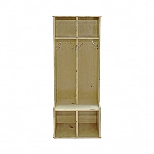 FDP Birch 2-Section Coat Locker with Bench, Storage Cubbies and Coat Hooks; Durable, Sturdy Furniture for Home, Daycare, Preschool, Classroom; Store Backpacks, Jackets, Shoes - Natural, 13138-NT