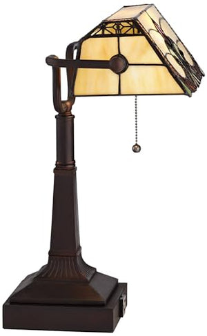 Robert Louis Tiffany Fleura Bronze Banker Desk Lamps Set of 2