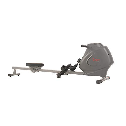 Sunny Health & Fitness Compact Folding Magnetic Rowing Machine with LCD Monitor, Bottle Holder, 43 Inch Slide Rail, 285 LB Max Weight - Synergy Power Motion - SF-RW5801, Silver