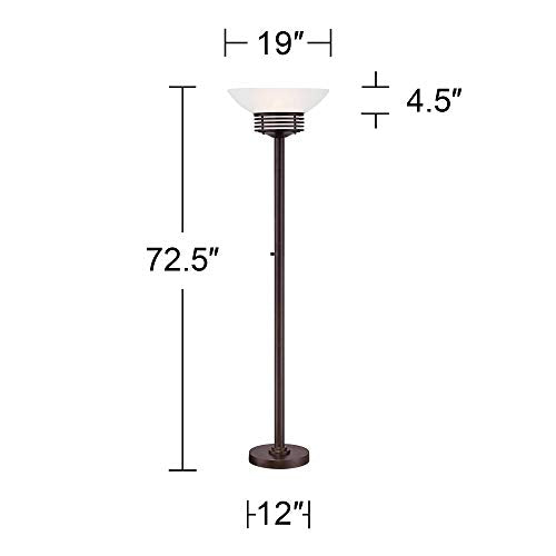 Light Blaster Modern Retro Torchiere Floor Lamp Warm Bronze White Frosted Glass Bowl Shade for Living Room Bedroom Uplight - Possini Euro Design