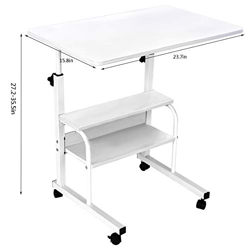 Tpouo Height Adjustable Computer Desk,Sit Stand Up Desk Workstation with Crank Handle for Office Home Living Room Bedroom,Tray Bed Side Computer Table,White(60 cm×40 cm