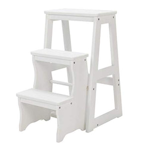 LUCEAE Wooden 3-Step Folding Step Stool - Sturdy & Durable Library Climbing Ladder