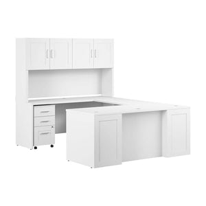 Bush Business Furniture Hampton Heights 72W x 30D U Station with Hutch, 3 Drawer Mobile File Cabinet in White