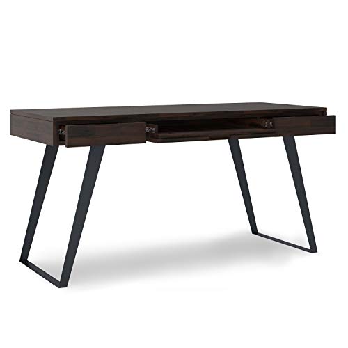 SIMPLIHOME Lowry SOLID WOOD and Metal Modern Industrial 54 inch Wide Home Office Desk, Writing Table, Workstation, Study Table Furniture in Distressed Golden Wheat with 2 Drawerss