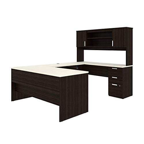 Bestar, Ridgeley Collection, Modern Executive Computer Desk with Pedestal and Hutch