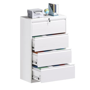Aobabo 35.55" Wide 4 Drawer White Metal Lateral File Cabinet with Lock