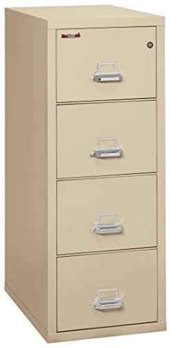 FireKing Fireproof Vertical File Cabinet (4 Drawers, Impact Resistant, Waterproof) - 52.75" H x 17.75" W x 31.56" D, Parchment