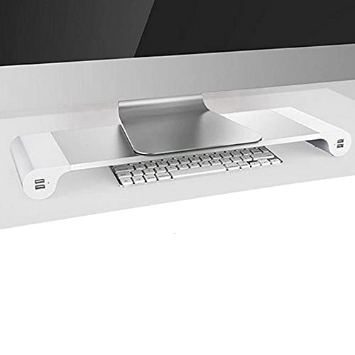YFSDX Computer Screen Riser with Double-Sided USB Keyboard Rack, Desk Display Vertical Organizer Desktop Shelf
