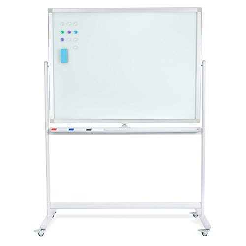 Mobile Glass Whiteboard 90 x 120 cm Magnetic Dry Erase Glass Board on Wheels