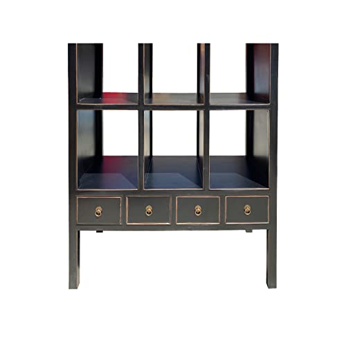 orientliving Oriental Black Lacquer Open Shelf Bookcase Display Cabinet Divider Acs7313