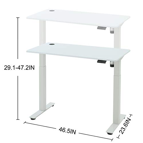 SDADI Electric Height Adjustable Standing Desk - 46 x 24 inch Standing Workstation Sit Stand Up Home Office Desk with 4 Led Display Controller,White Frame/White Top