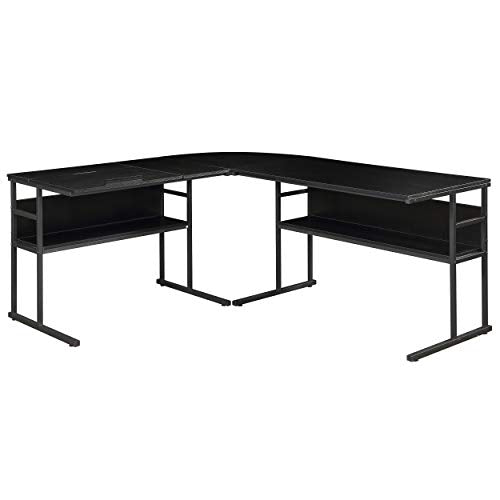 Merax L-Shaped Bottom Bookshelves, Multi-Function Drafting Drawing Table with Tiltable Desktop Desk, 59" L x 67" W x 29.5" H, Black