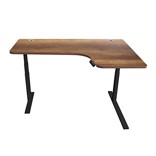 Caesar Hardware AB3-63LC Ergonomic 63-in 3 Memory Buttons LED Electric Automatic Height Adjustable Sit to Stand L-Shaped Corner Work Office Desk with Black Legs, Dark Walnut