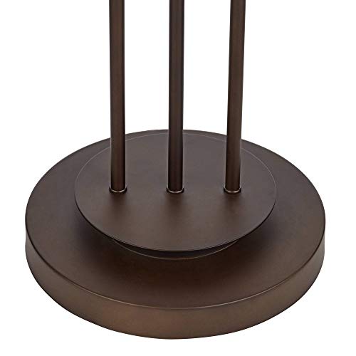 Franklin Iron Works Marlowe Industrial Rustic Farmhouse Floor Lamp - 60 1/2" Tall Bronze Woven Iron Metal Burlap Fabric Double Drum Shade