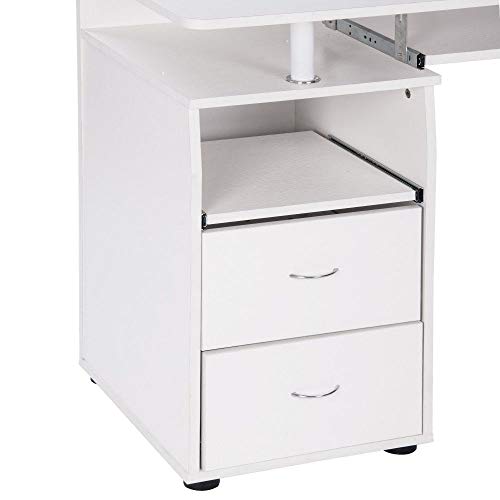 Takefuns Home Office Computer Desk with Pull-Out Keyboard Tray and Drawers,Wood Study Writing Desk,Large Home Workstation with Bookcase-White