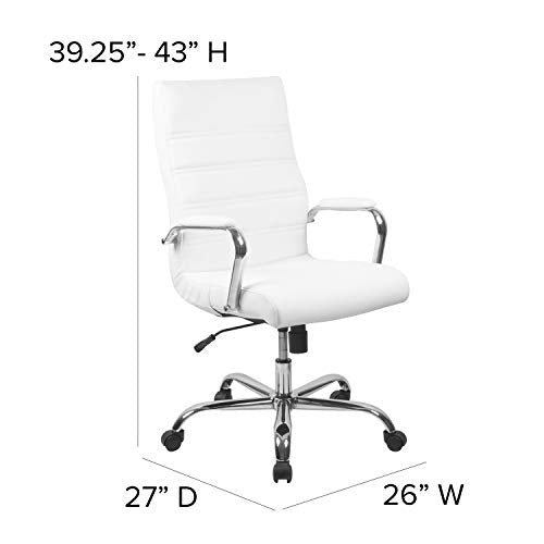 Flash Furniture High Back Office Chair | White LeatherSoft Office Chair with Wheels and Arms