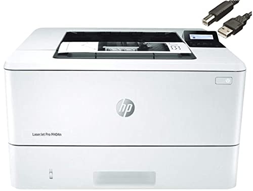 HP Laserjet Pro M404dn Monochrome Black-and-White Laser Printer, Auto-Duplex, Auto-On/Auto-Off Technology, 40 ppm, 250-Sheet, Built-in Ethernet, JAWFOAL Printer Cable