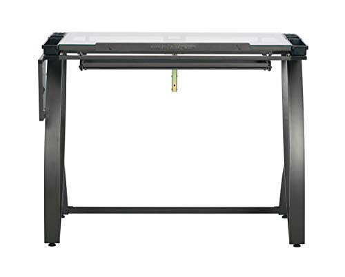 SD STUDIO DESIGNS Futura Luxe Drafting Craft Table, 35" Wide Angle Adjustable Top, Pewter Grey/Clear Glass
