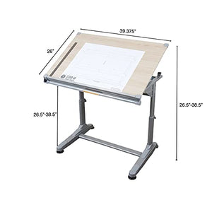 S Stand Up Desk Store Adjustable Height and Angle Drafting Table Drawing Desk (Silver Frame/Birch Top, 40" W X 26" D)